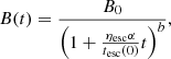 $$ \begin{aligned} B(t) = \frac{B_0}{\left(1+\frac{{\eta _{\rm esc}}\alpha }{{t_{\rm esc}}(0)}t\right)^b}, \end{aligned} $$