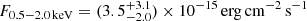 $ F_{0.5{-}2.0\,\mathrm{keV}}= (3.5^{+3.1}_{-2.0}) \times 10^{-15}\,\mathrm{erg}\,\mathrm{cm}^{-2}\,\mathrm{s}^{-1} $