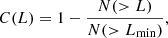 $$ \begin{aligned} C(L) = 1 - \dfrac{N(>L)}{N(>L_{\mathrm{min} })} , \end{aligned} $$
