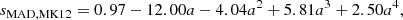 $$ \begin{aligned} s_{\rm MAD,MK12} = 0.97-12.00 a-4.04 a^2+5.81 a^3+2.50 a^4, \end{aligned} $$