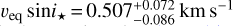 $$${v_{eq}}\sin {i_*} = 0.507_{ - 0.086}^{ + 0.072}{\rm{km }}{{\rm{s}}^{ - 1}}$$$