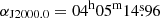$ \alpha_{\mathrm{J2000.0}}= 04^{\text{h}}05^{\text{m}}14{{\overset{\text{s}}{.}}}96 $