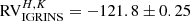 $ \mathrm{RV}_{\mathrm{IGRINS}}^{H,K} = -121.8\pm 0.25 $