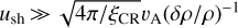 Mathematical equation: ${u_{{\rm{sh}}}} \gg \sqrt {4\pi /{\xi _{{\rm{CR}}}}} {\upsilon _A}{\left( {\delta \rho /\rho } \right)^{ - 1}}$
