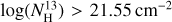 Mathematical equation: $\log \left( {N_{\rm{H}}^{13}} \right) > 21.55\,{\rm{c}}{{\rm{m}}^{ - 2}}$