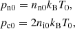 Mathematical equation: $$ \begin{aligned}&p_{\rm n0} = n_{\rm n0} k_{\rm B} T_0,\nonumber \\&p_{\rm c0} = 2 n_{\rm i0} k_{\rm B} T_0, \end{aligned} $$