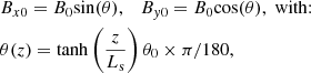 Mathematical equation: $$ \begin{aligned}&B_{x0} = B_0 {\sin } (\theta ), \quad B_{y0} = B_0 {\cos } (\theta ),\; \mathrm{with{:}}\nonumber \\&\theta (z) = \mathrm{tanh} \left(\frac{z}{L_{\rm s}}\right) \theta _0 \times \pi /180, \end{aligned} $$