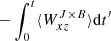Mathematical equation: $ -\int^{t}_0 \langle W_{xz}^{J \times B} \rangle \mathrm{d}t^\prime $