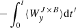 Mathematical equation: $ -\int^{t}_0 \langle W_{y}^{J \times B} \rangle \mathrm{d}t^\prime $