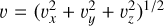 Mathematical equation: $\upsilon = {\left( {\upsilon _x^2 + \upsilon _y^2 + \upsilon _z^2} \right)^{1/2}}$