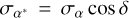 Mathematical equation: ${\sigma _{{\alpha ^*}}} = {\sigma _\alpha }\,\cos \,\delta$