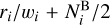 Mathematical equation: ${{{r_i}} \mathord{\left/ {\vphantom {{{r_i}} {{w_i}}}} \right. \kern-\nulldelimiterspace} {{w_i}}} + {{N_i^{\rm{B}}} \mathord{\left/ {\vphantom {{N_i^{\rm{B}}} 2}} \right. \kern-\nulldelimiterspace} 2} $