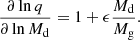 Mathematical equation: $$ \begin{aligned} {\frac{\partial \ln {q}}{\partial \ln {M_{\rm d}}}}=1+\epsilon \frac{M_{\rm d}}{M_{\rm g}}. \end{aligned} $$
