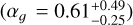Mathematical equation: $\left( {{\alpha _} = 0.61_{ - 0.25}^{ + 0.49}} \right)$