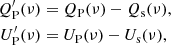 Mathematical equation: $$ \begin{aligned} Q^{\prime }_{\rm P}(\nu )&= Q_{\rm P}(\nu ) - Q_{\rm s}(\nu ), \nonumber \\ U^{\prime }_{\rm P}(\nu )&= U_{\rm P}(\nu ) - U_{\rm s}(\nu ), \end{aligned} $$