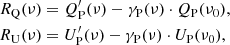 Mathematical equation: $$ \begin{aligned} R_{\rm Q}(\nu )&= Q^{\prime }_{\rm P} (\nu ) - \gamma _{\rm P}(\nu ) \cdot Q_{\rm P} (\nu _0), \\ R_{\rm U}(\nu )&= U^{\prime }_{\rm P} (\nu ) - \gamma _{\rm P}(\nu ) \cdot U_{\rm P} (\nu _0),\nonumber \end{aligned} $$