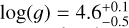 Mathematical equation: $\log \left( g \right) = 4.6_{ - 0.5}^{ + 0.1}$