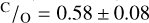 Mathematical equation: ${\raise0.7ex\hbox{${\rm{C}}$} \!\mathord{\left/ {\vphantom {{\rm{C}} {\rm{O}}}}\right.\kern-\nulldelimiterspace}\!\lower0.7ex\hbox{${\rm{O}}$}} = 0.58 \pm 0.08$