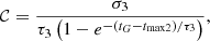 Mathematical equation: $$ \begin{aligned} \mathcal{C} =\frac{\sigma _3}{\tau _{3} \left(1- e^{-(t_G-t_{\rm max2})/\tau _{3}} \right)}, \end{aligned} $$