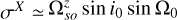 Mathematical equation: ${\sigma ^X} \simeq {\rm{\Omega }}_{SO}^z\,\sin \,{i_0}\,\sin \,{{\rm{\Omega }}_0}$