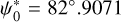 Mathematical equation: $\psi _{\rm{0}}^* = 82^\circ .9071$