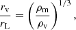 Mathematical equation: $$ \begin{aligned} \frac{r_{\rm v}}{r_{\mathrm{L}}} = \left(\frac{\rho _{\mathrm{m}}}{\rho _{\mathrm{v}}}\right)^{1/3}, \end{aligned} $$