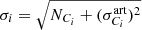 Mathematical equation: $ \sigma_{i} = \sqrt{N_{C_{i}} + (\sigma^{\mathrm{art}}_{C_{i}})^2} $