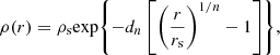 Mathematical equation: $$ \begin{aligned} \rho (r) = \rho _{\mathrm{s} } \mathrm{exp} {\left\{ -d_{{n}} \left[\left(\frac{r}{r_{\mathrm{s} }}\right)^{1/n}-1\right]\right\} }, \end{aligned} $$