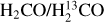 Mathematical equation: ${{\rm{H}}_2}{{{\rm{CO}}} \mathord{\left/{\vphantom {{{\rm{CO}}} {{\rm{H}}_{\rm{2}}^{{\rm{13}}}{\rm{CO}}}}} \right.\kern-\nulldelimiterspace} {{\rm{H}}_{\rm{2}}^{{\rm{13}}}{\rm{CO}}}}$