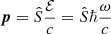 Mathematical equation: $ \boldsymbol{p}=\hat{S}\frac{\mathcal{E}}{c}=\hat{S}\hbar\frac{\omega}{c} $