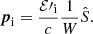 Mathematical equation: $$ \begin{aligned} \boldsymbol{p}_{\rm i}=\frac{\mathcal{E} \prime _{\rm i}}{c}\frac{1}{W}\hat{S}. \end{aligned} $$