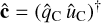 Mathematical equation: ${\bf{\hat c}} = {\left( {{{\hat q}_{\rm{C}}}{{\hat u}_{\rm{C}}}} \right)^\dag }$