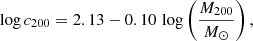 Mathematical equation: $$ \begin{aligned} \log c_{200}= 2.13-0.10 \,\log \left({M_{200}\over {M}_{\odot }}\right), \end{aligned} $$