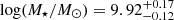 Mathematical equation: $ \log({M_{\star}/M_\odot}) = 9.92^{+0.17}_{-0.12} $