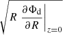 Mathematical equation: $ \sqrt{R \left.\frac{\partial \Phi_{\mathrm{d}}}{\partial R} \right\rvert_{z=0}} $