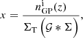 Mathematical equation: $$ \begin{aligned} x = \frac{ n_{\rm GP}^\mathrm{i}(z) }{ \Sigma _{\rm T}\,\Big ( \mathcal{G} *\Sigma \Big ) }, \end{aligned} $$