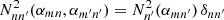 Mathematical equation: $ N^2_{nn^\prime}(\alpha_{mn},\alpha_{m^\prime n^\prime}) = N^2_{n^\prime}(\alpha_{mn^\prime})\,\delta_{nn^\prime} $