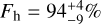 Mathematical equation: ${F_{\rm{h}}} = 94_{ - 9}^{ + 4}\% $