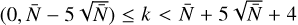 Mathematical equation: $\left( {0,\bar N - 5\sqrt {\bar N} } \right) \le k > \bar N + 5\sqrt {\bar N} + 4$