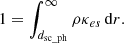 Mathematical equation: $$ \begin{aligned} 1 = \int _{{d_{\rm sc\_ph}}}^{\infty } \rho \kappa _{es} \,\mathrm{d}r . \end{aligned} $$