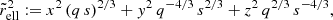 Mathematical equation: $$ \begin{aligned} \tilde{r}^2_{\rm ell} := x^2 \, (q \, s)^{2/3} + { y}^2 \, q^{-4/3} \, s^{2/3} + z^2 \, q^{2/3} \, s^{-4/3}, \end{aligned} $$