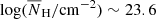 Mathematical equation: $ \log(\overline{N}_{\mathrm{H}}/\mathrm{cm}^{-2})\sim23.6 $