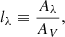 Mathematical equation: $$ \begin{aligned} l_\lambda \equiv \frac{A_\lambda }{A_V}, \end{aligned} $$