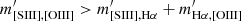 Mathematical equation: $ m^\prime_{\mathrm{[SIII],[OIII]}} > m^\prime_{\mathrm{[SIII],H\alpha}} + m^\prime_{\mathrm{H\alpha ,[OIII]}} $