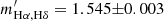 Mathematical equation: $ m^\prime_{\mathrm{H\alpha ,H\delta}} = 1.545{\pm} 0.003 $