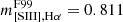 Mathematical equation: $ m^{\mathrm{F99}}_{\mathrm{[SIII] ,H\alpha }} = 0.811 $