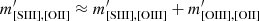 Mathematical equation: $ m^\prime_{\mathrm{[SIII] ,[OII] }} \approx m^\prime_{\mathrm{[SIII] ,[OIII] }}+m^\prime_{\mathrm{[OIII] ,[OII] }} $