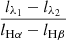 Mathematical equation: $ \frac{l_{\lambda _1}-l_{\lambda _2}}{l_{\mathrm{H\alpha}}-l_{\mathrm{H\beta}}} $