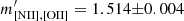 Mathematical equation: $ m^\prime_{\mathrm{[NII],[OII]}} = 1.514{\pm}0.004 $