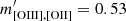 Mathematical equation: $ m^\prime_{\mathrm{[OIII],[OII]}} = 0.53 $